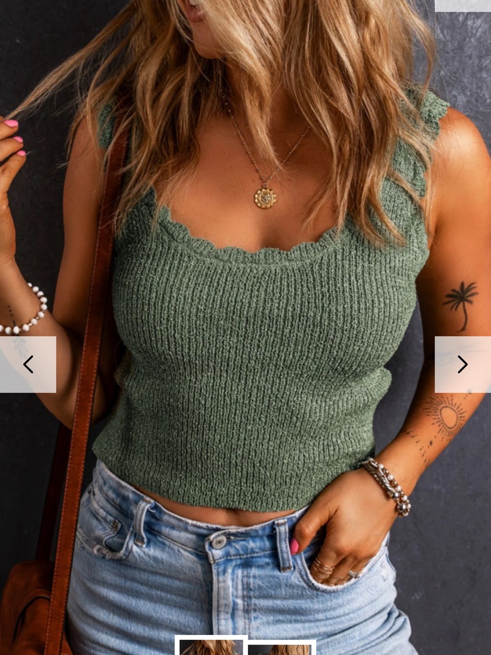 Blu Pepper Sage Green Knit Scalloped-Edge SweaterTank